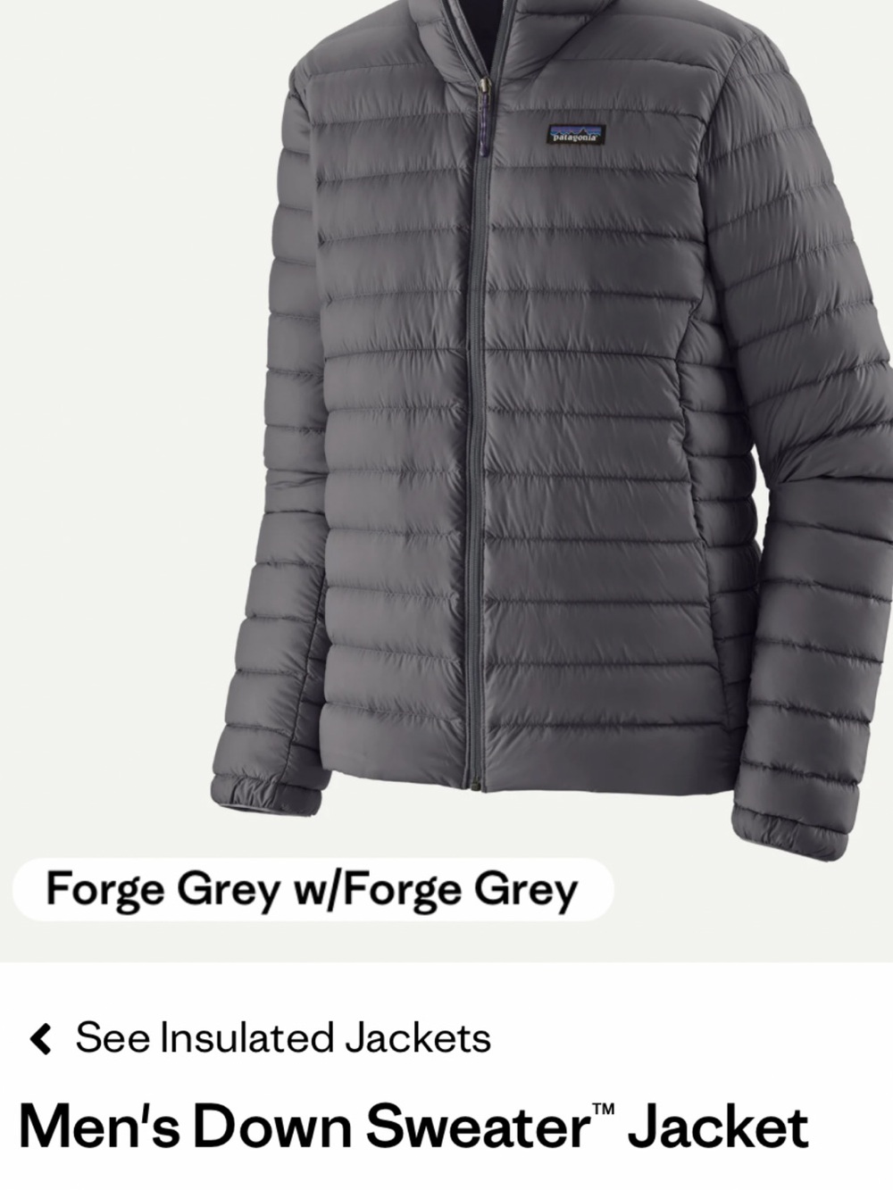 Patagonia Men's Down Sweater Jacket - charcoal grey